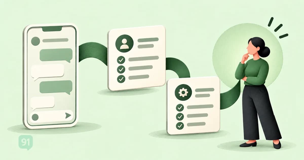 Illustrated phone and account setup cards connected to a human reviewer by a green path