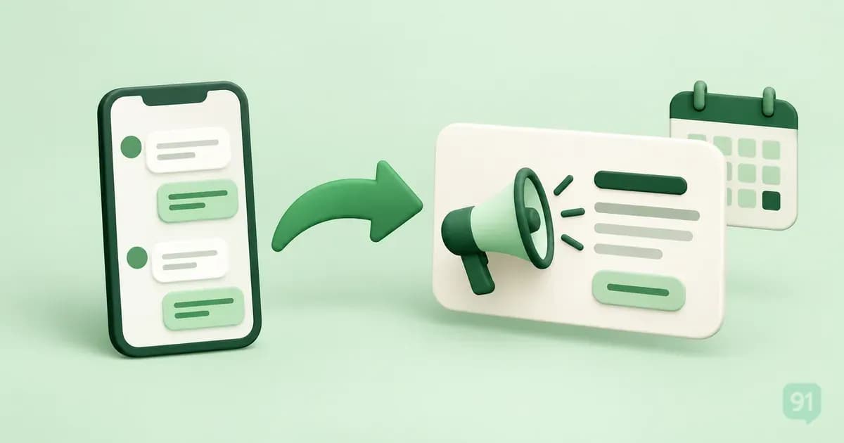 Green illustration of a business phone routing messages toward Cloud API and a dedicated marketing send path