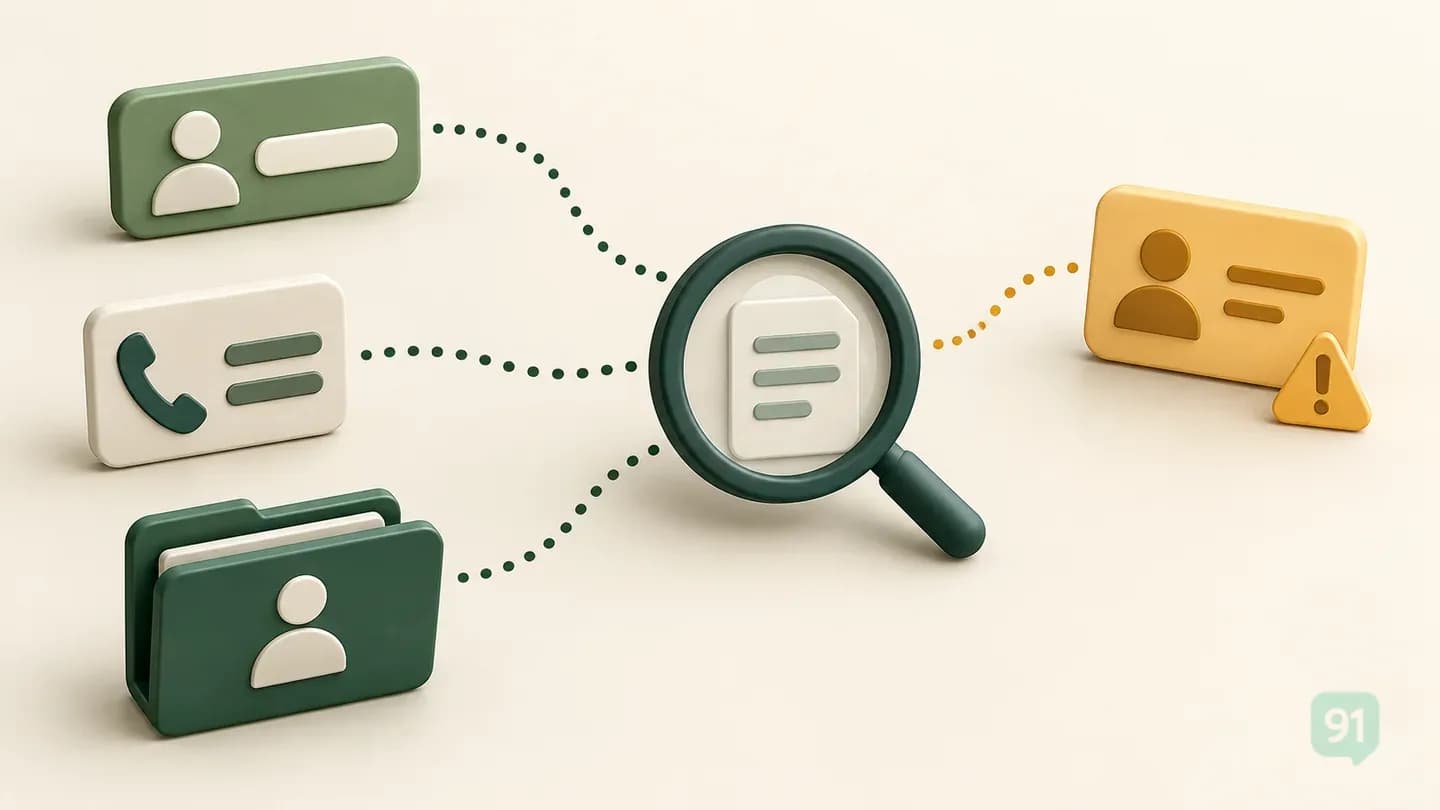 Abstract identity tokens linked through a review checkpoint with one unmatched token